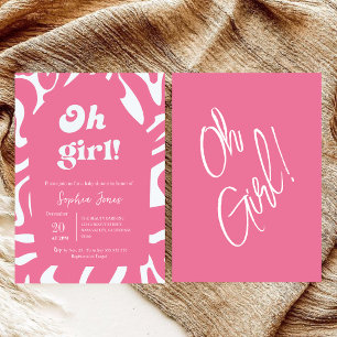 Invitation Oh Girl ! Rose rose à carreaux Gingham baby shower