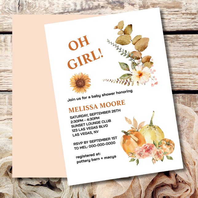 Invitation Oh Girl Un petit citrouille est en route baby show (Créateur téléchargé)