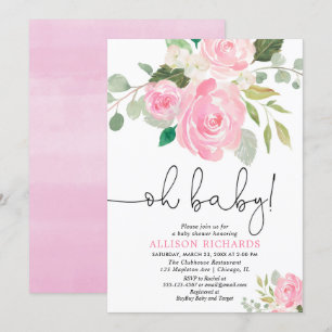 Invitation Oh le bébé rougissent les aquarelles florales de