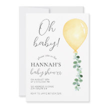 Oh mon bébé, Baby shower Invitation, Ballons Jaune