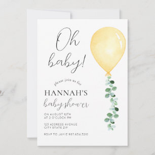 Invitation Oh mon bébé, Baby shower Invitation, Ballons Jaune