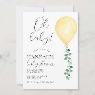 Invitation Oh mon bébé, Baby shower Invitation, Ballons Jaune