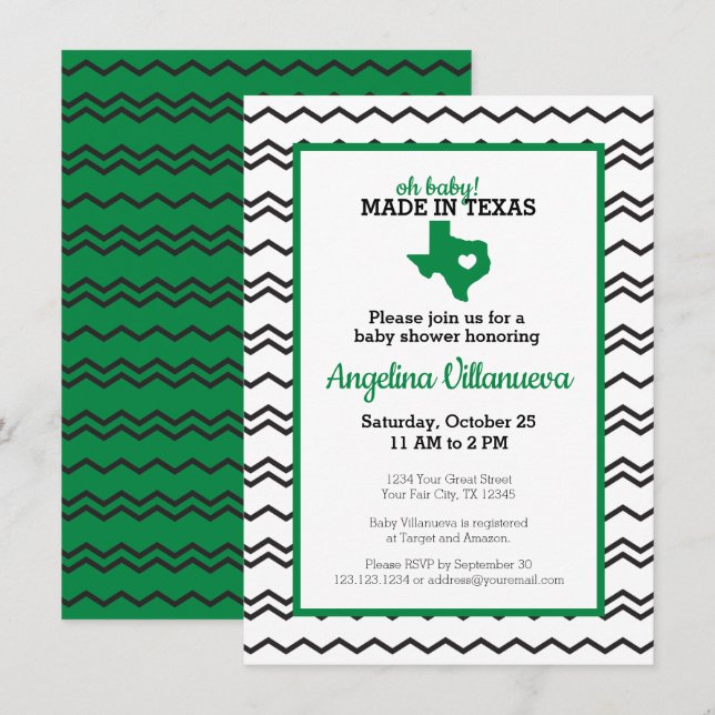 Invitation Oh mon bébé ! Chevron Fabriqué au Texas Douche (Devant / Derrière)