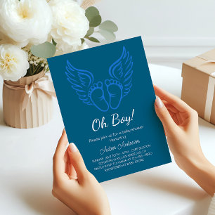 Invitation Oh mon Dieu ! Baby shower Angel Wings pour garçons