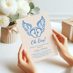 Invitation Oh mon Dieu ! Baby shower Angel Wings pour garçons