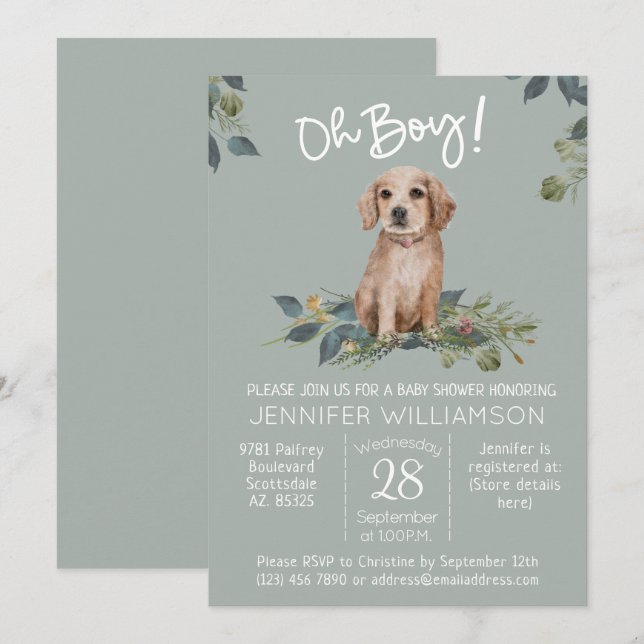 Invitation Oh mon Dieu ! Baby shower de chien (Devant / Derrière)