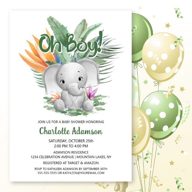 Invitation Oh mon Dieu ! Baby shower d'éléphant de bébé gris  (Créateur téléchargé)