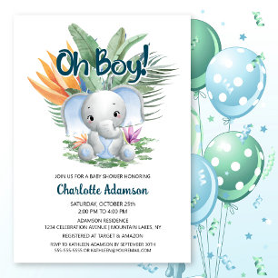 Invitation Oh mon Dieu ! Baby shower d'éléphant de bébé tropi
