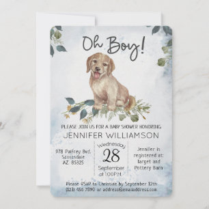 Invitation Oh mon Dieu ! Baby shower Puppy Modern Watercolor