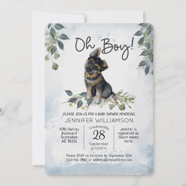 Invitation Oh mon Dieu ! Chien Baby shower berger allemand (Devant)