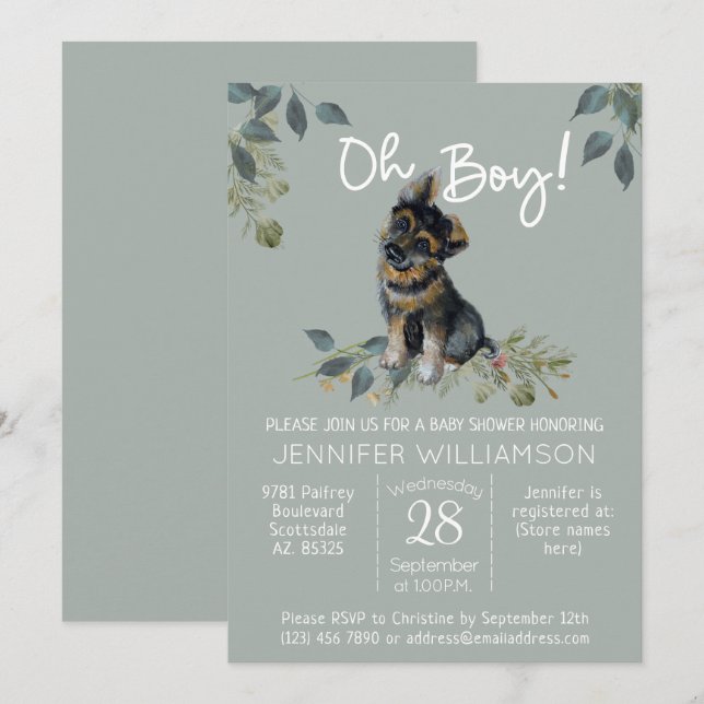 Invitation Oh mon Dieu ! Chien Baby shower Berger Allemand Ch (Devant / Derrière)