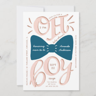 Invitation Oh mon dieu. Cravate arc bleu baby shower de typog