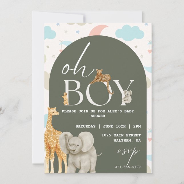 Invitation Oh mon Dieu ! Safari Animaux Baby shower Invitatio (Devant)