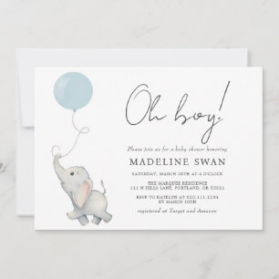 Invitation Oh mon garçon Baby shower d'éléphant doux Invitati