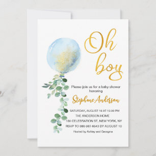 Invitation Oh mon garçon Bleu Bleu baby shower Eucalyptus