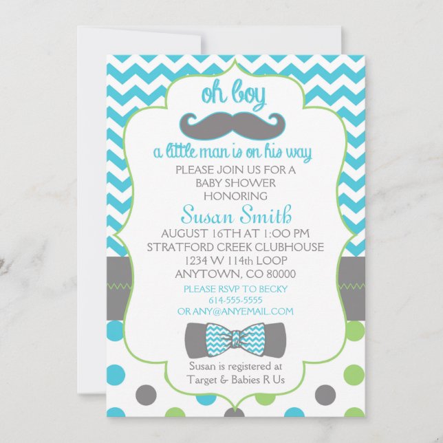 Invitation Oh mon garçon Chevron Mustache baby shower invitat (Devant)