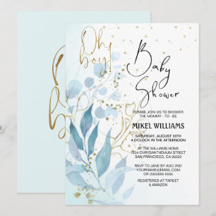Invitation Oh mon garçon   Elégante aquarelle Baby shower sim