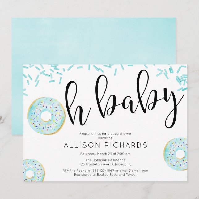 Invitation Oh mon petit baby shower Donut (Devant / Derrière)