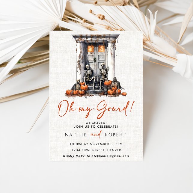 Invitation Oh My Gourd Citrouille Skeleton House Fête du réch (Créateur téléchargé)