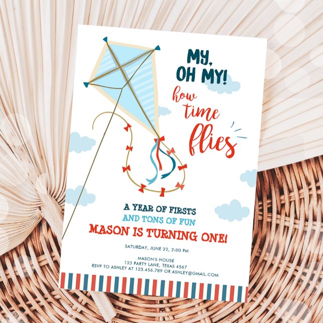 Invitation Oh My Time Flies Kite Summer Boy Premier anniversa (Créateur téléchargé)