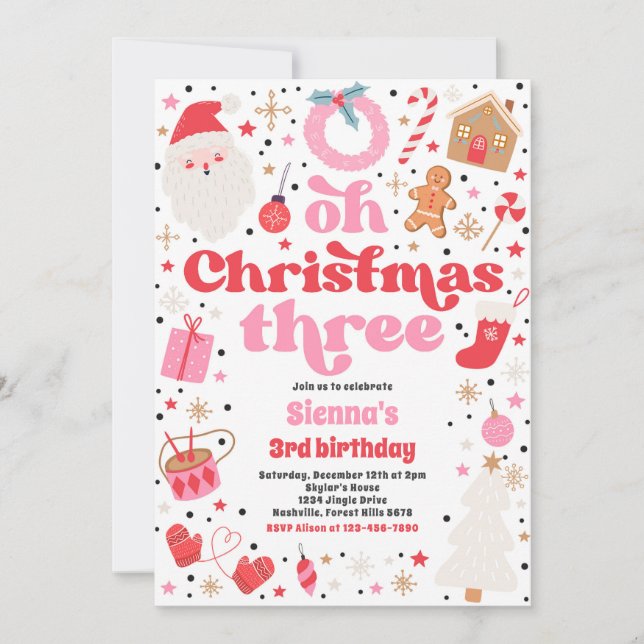 Invitation Oh Noël Trois Noël 3e fête d'anniversaire (Devant)