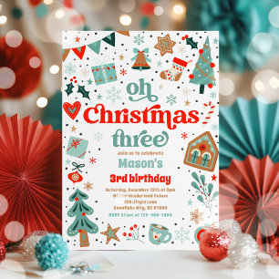 Invitation Oh Noël Trois Noël 3e fête d'anniversaire