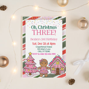 Invitation Oh Noël Trois, Rose Fête 3ème Anniversaire