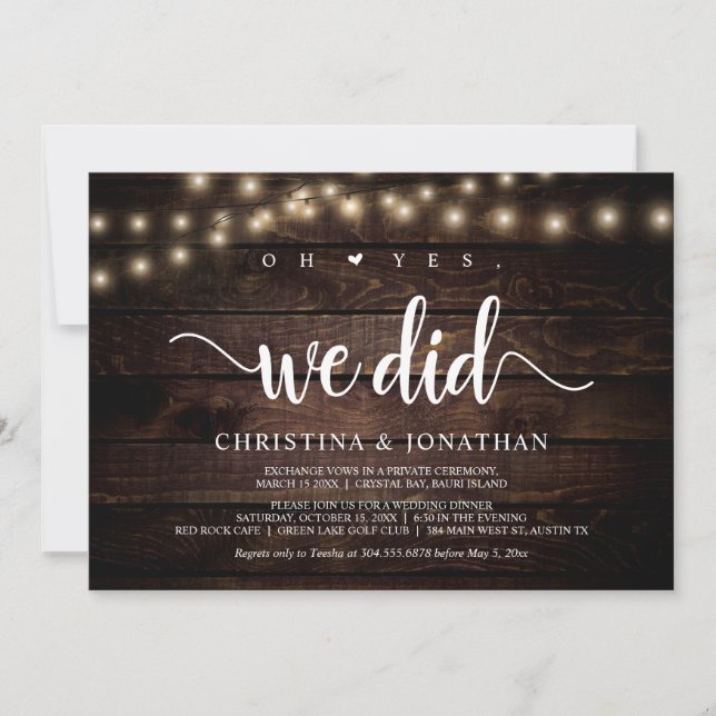 Invitation Oh oui, nous l'avons fait, le parti Rustic Elopeme (Devant)