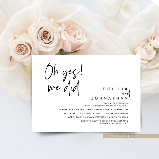 Invitation Oh oui, nous l'avons fait, Mariage en fuite (Oh Yes, We Did, Modern Romantic Wedding Elopement Dinner or Brunch Celebration Invitation Card)