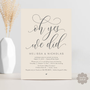 Invitation Oh oui, nous l'avons fait, Mariage intime romantiq