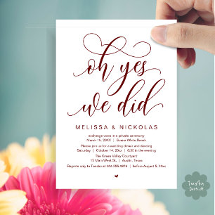 Invitation Oh oui, nous l'avons fait, Mariage intime romantiq