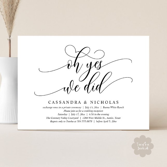 Invitation Oh Oui, Nous L'Avons Fait, Réception De Mariage Ro (Oh Yes, We Did, Modern Romantic Modern Wedding Reception Invitation Card PDF Classy Black White)