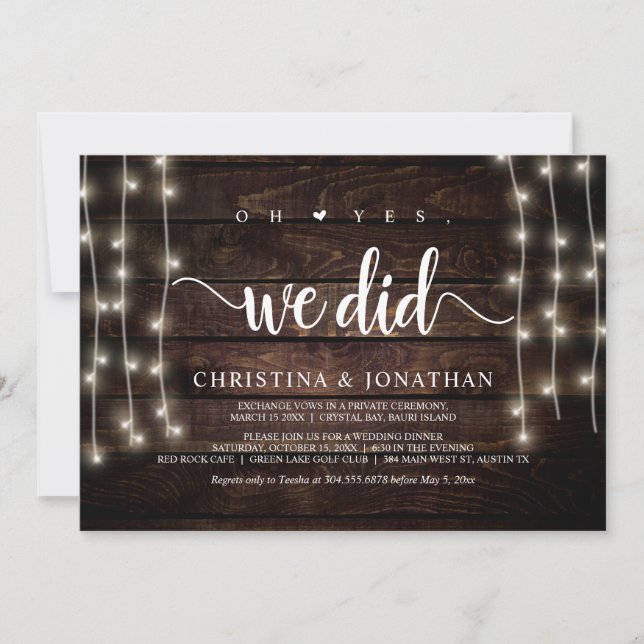 Invitation Oh oui, nous l'avons fait, Rustic Elopement Party  (Devant)