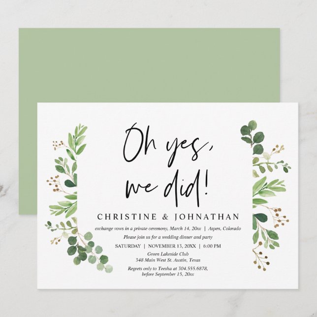 Invitation Oh oui, on l'a fait, Mariage Elopement (Devant / Derrière)