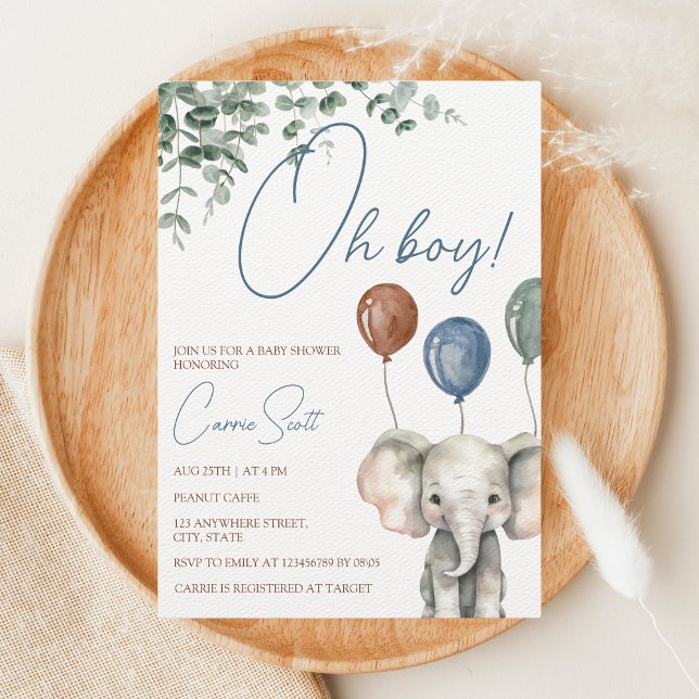 Invitation Oh petit éléphant petit Baby shower cacahuète (Oh Boy Elephant Baby Shower)