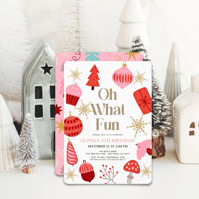 Invitation Oh Quel Amusant Motifs de Noël rose Anniversaire (Créateur téléchargé)