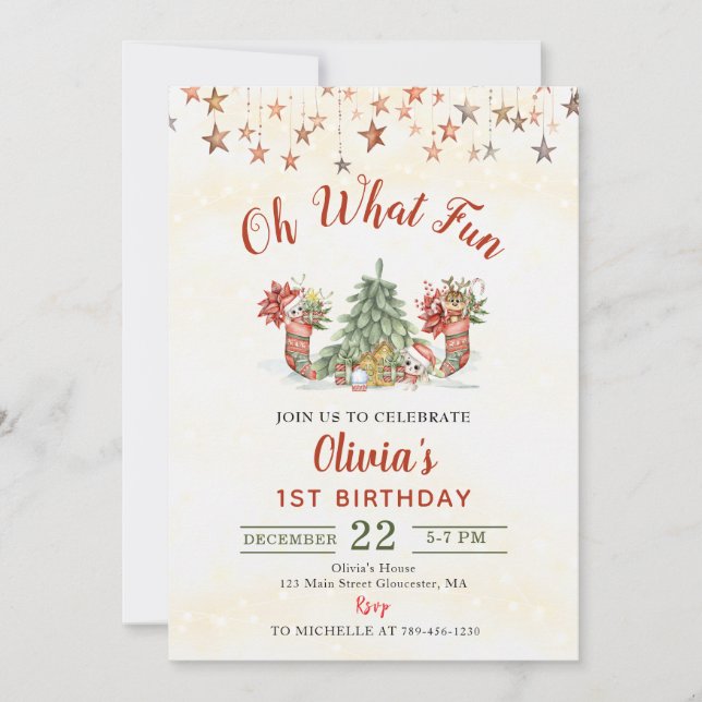 Invitation Oh Quel Amusant Noël Arbre fête d'anniversaire (Devant)