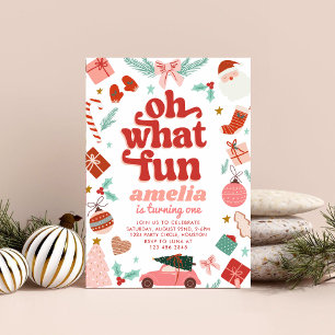 Invitation Oh Quel Amusant Noël Rouge Et Rose Premier Anniver