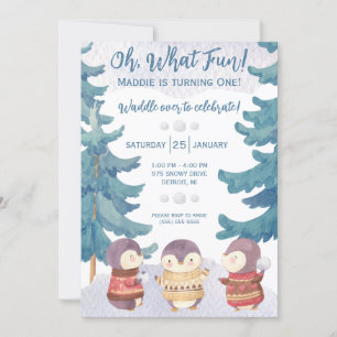 Invitation Oh Quel Amusant ! Penguin Snowball combat Annivers