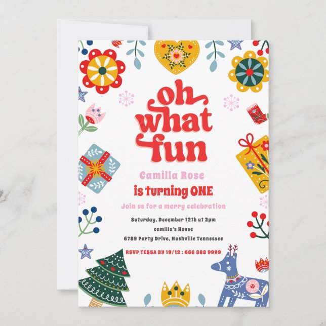 Invitation Oh Quel Amusant Rouge Et Rose Christmas Paty Invit (Devant)