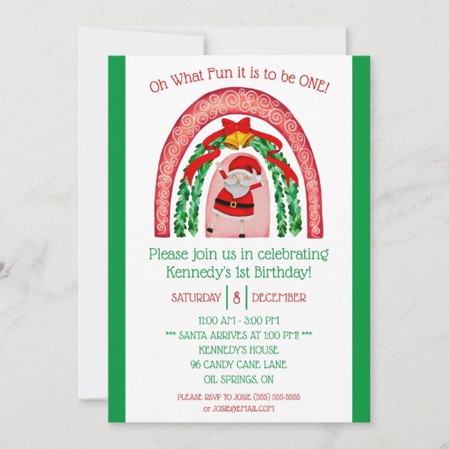 Invitation Oh Quel Amusement d'être un ! Père Noël premier an (Devant)