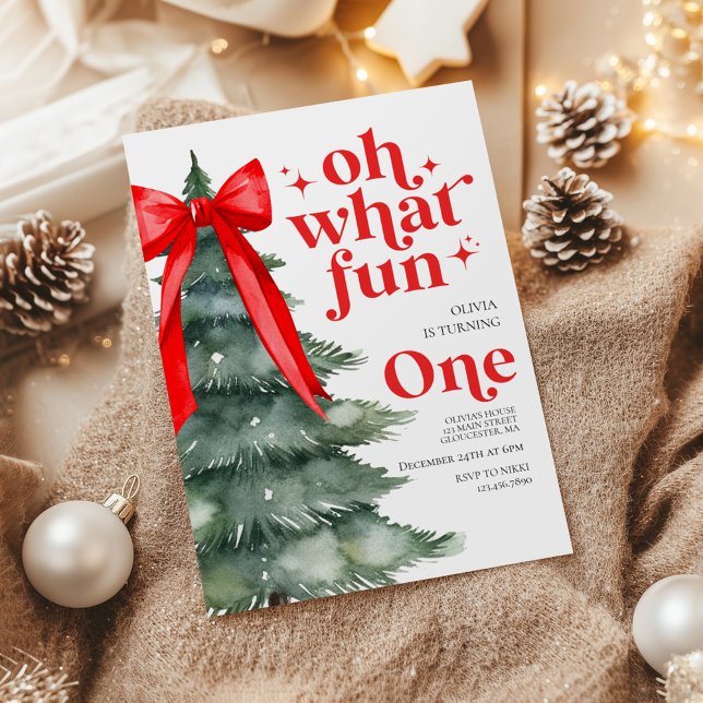 Invitation Oh Quel Arbre de Noël Amusant 1er Anniversaire (Créateur téléchargé)