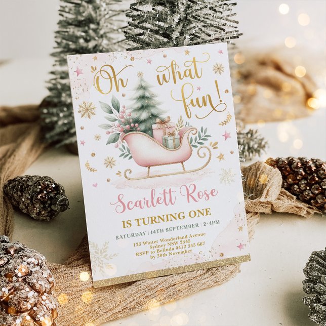 Invitation Oh, quel plaisir | Pink Winter Wonderland 1er anni (Créateur téléchargé)