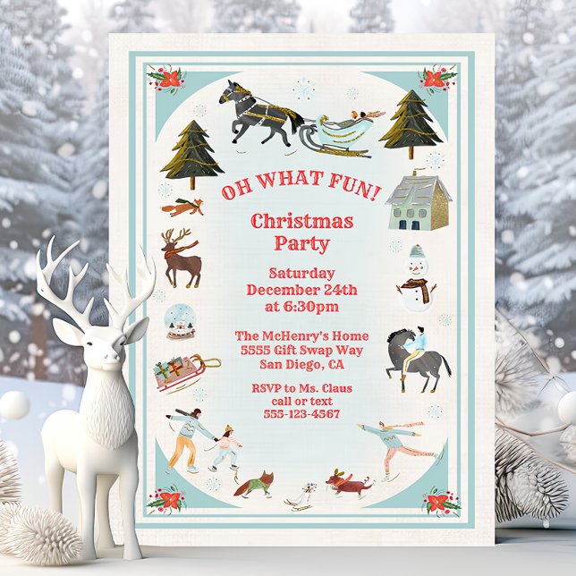 Invitation Oh, quel plaisir Village d'hiver scène fête de Noë (Créateur téléchargé)
