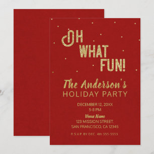 Invitation Oh Quelle Amusement Fête Or Rouge Vacances de Noël