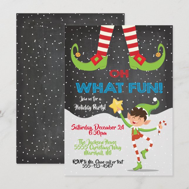 Invitation Oh quelle Fun Holiday Christmas Elf Party invitati (Devant / Derrière)