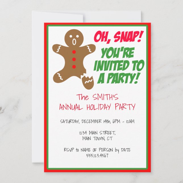 Invitation Oh Snap Vous êtes invité à une fête de vacances (Devant)