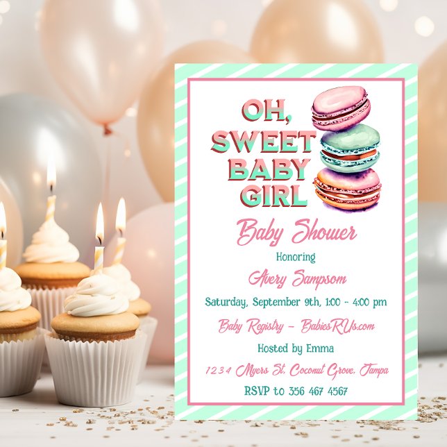 Invitation Oh Sweet Baby Girl Macaron Baby shower à thème (Créateur téléchargé)