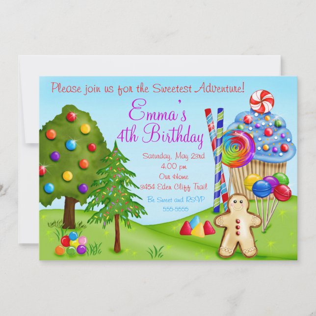 Invitation Oh Sweet Candy Land Anniversaire Cupcake Invitatio (Devant)
