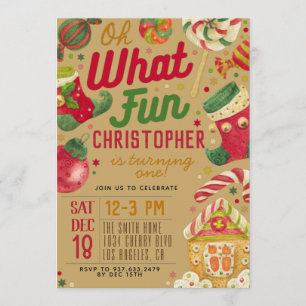 Invitation Oh What Fun 1er anniversaire Noël